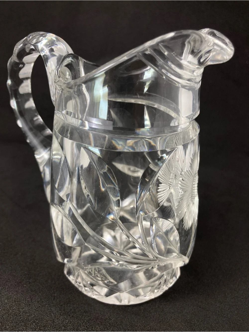 Antique 1900's Miniature Cut Crystal Floral Daisy pitcher jug
